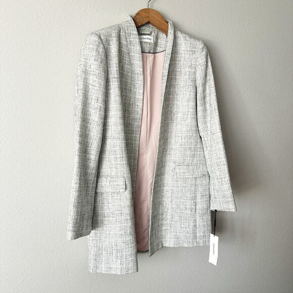Calvin Klein Checker-Print Collarless Longline Mid Length Blazer Women’s Size 16 - Picture 6 of 15